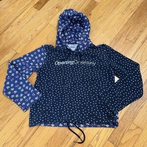 Opening Ceremony Hoodie M Sweatshirt Blue Floral Patchwork Pullover Drawstring